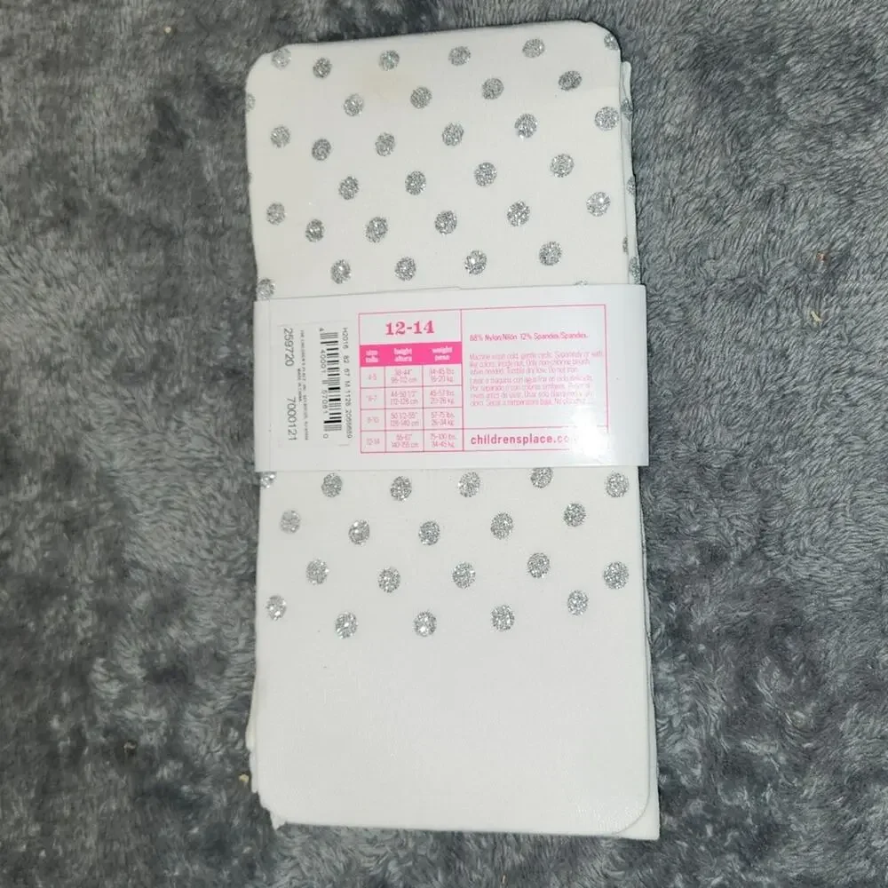 Children’s Place Glitter Polka‑Dot Tights • Size 12–14 Girls • NWT